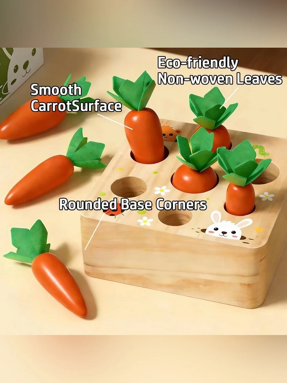 Montessori Wooden Carrot Harvest Toy for Toddlers 1-3, Shape Sorter